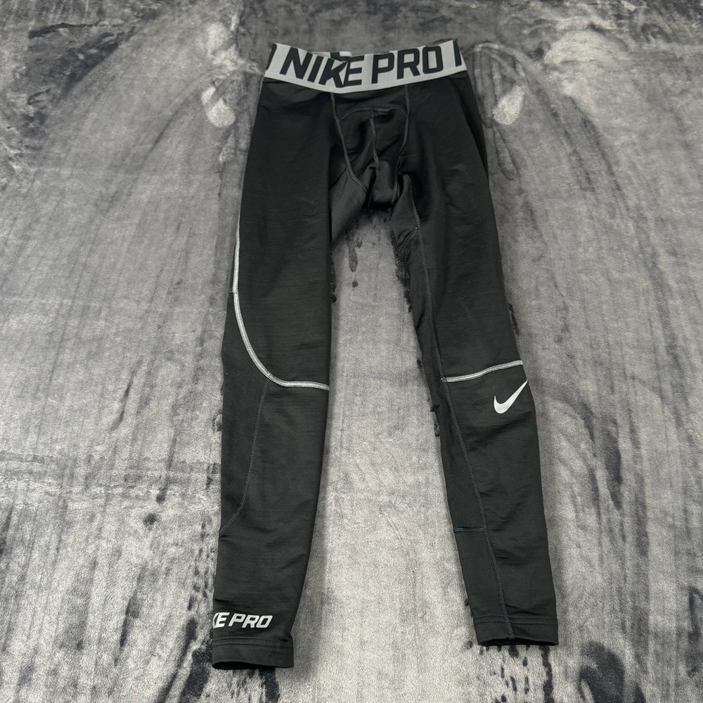 Nike Pro Hyperwarm Compression Leggings Mens Small Black Gray Tights 2994